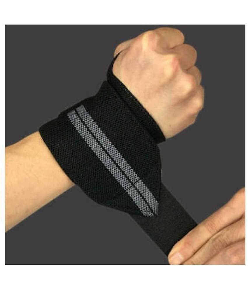 AJRO DEAL Gym Wrist Band with Thumb Support 1 Pair (Blue, Grey, Red)