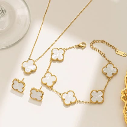Ivory Clover Jewellery Set (Anti-Tarnish)