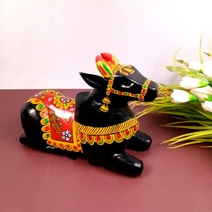 Nandi Cow Idol | Shiva Nandi Bull Statue Murti - for Home, Mandir, Puja, Temple, Office Decor & Gift - 9 Inch-Design 1