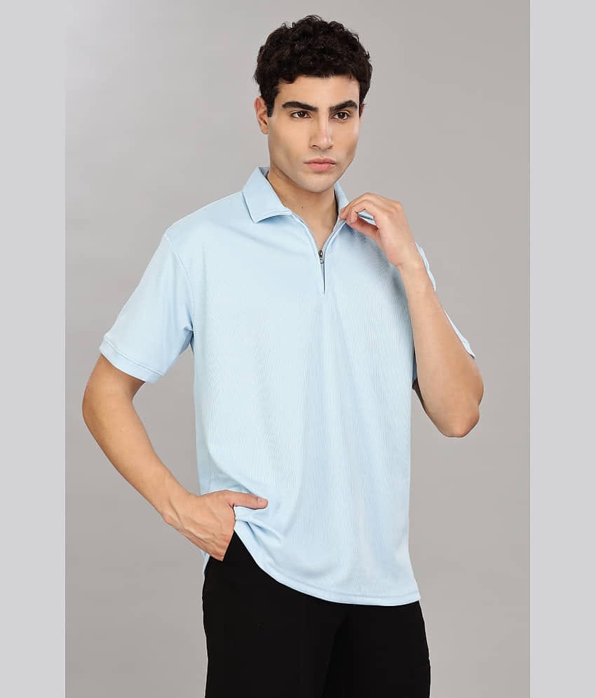 CATBUNNY Pack of 1 Cotton Blend Regular Fit Solid Half Sleeves Men's Polo T Shirt ( Sky Blue )