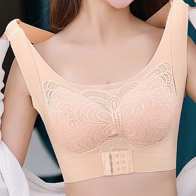 Supportive Bralette with Front Hooks-32B / Beige