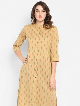 Beige Cotton Ikat Straight Kurta - 3443-38 - M