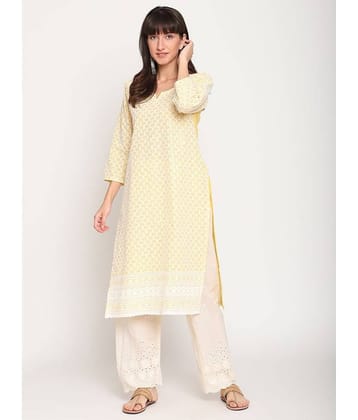 Queenley - Yellow Cotton Women's Straight Kurti ( Pack of 1 )