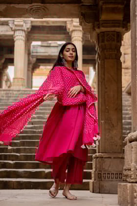 Hibiscus pink Kurta set with dupatta-S