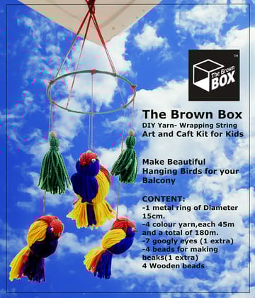 The Brown Box� Yarn Wrapping, String Art Craft Kit - Bird Themed DIY Hanging Mobile for Kids, Adults Ages 8, 9, 10, 11, 12, 13 Years Old and Up (Multicolour)