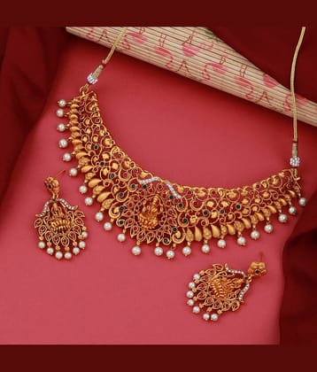 ShreejiHuf Alloy Golden Traditional Necklaces Set Choker
