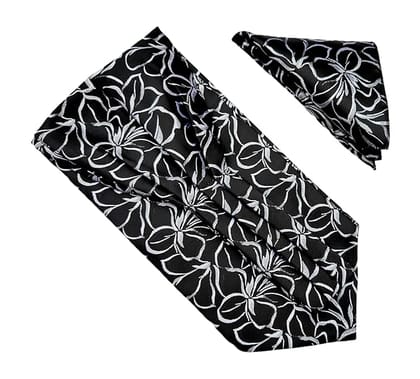 VOICI France Men's Self-Design Cravat Ascot NeckTie for Men Free Size Microfiber Fabric-Black & Silver Grey Flower VOICI France Men's Self-Design Cravat Ascot NeckTie for Men Free Size Microfiber Fabric-Black & Silver Grey Flower