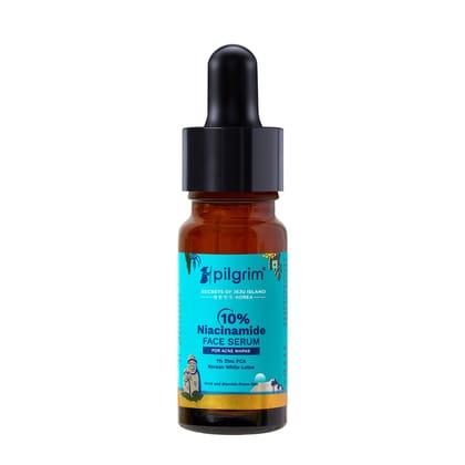 Pilgrim 10% Niacinamide Face Serum for Acne Marks with Korean Rice Water - 30 ml | Fades Dark Spots, Controls Oil, Minimizes Pores, Strengthens Skin Barrier | Quick Absorbing | For All Skin Type Pilgrim 10% Niacinamide Face Serum for Acne Marks with Kore