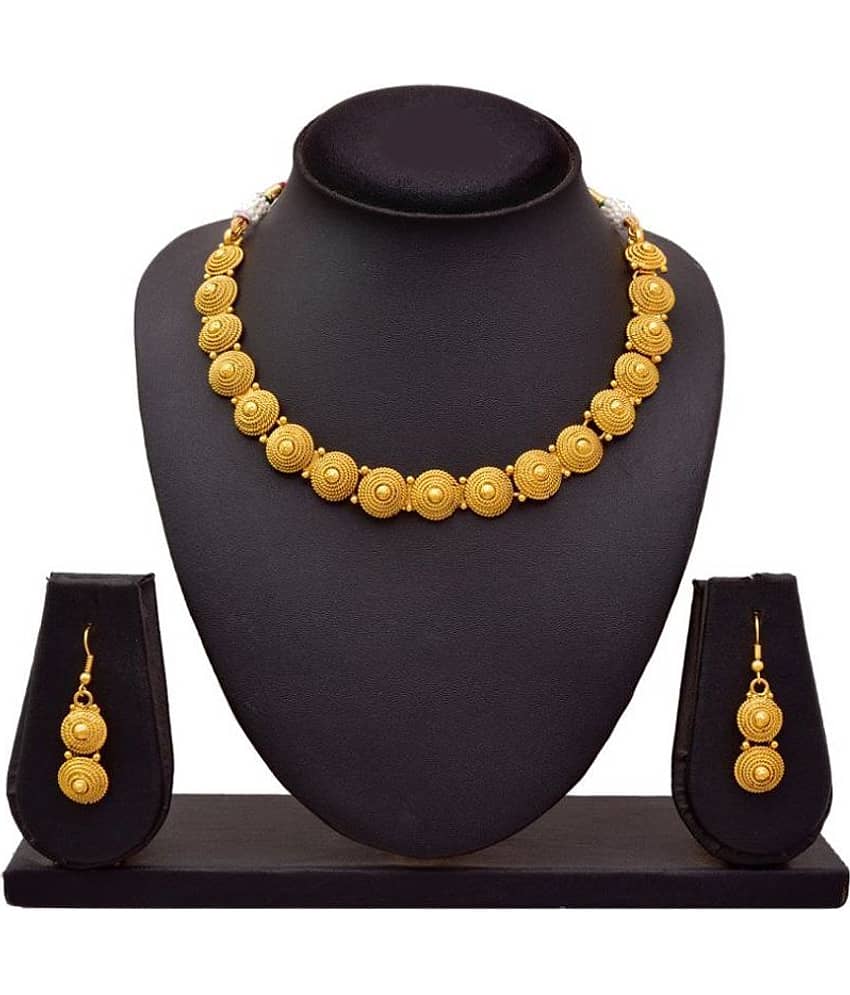 JFL - Jewellery For Less Copper Golden Collar Traditional Gold Plated Necklaces Set