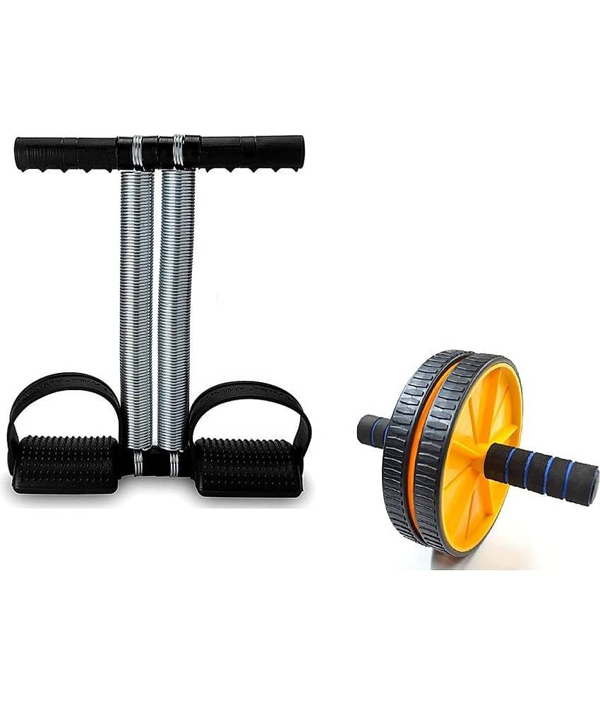 combo Double Spring Tummy Trimmer and Double Wheel AB Roller Combo for Abs Core Abdominal Workout Back Exercise