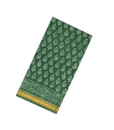 Green Handloom Chanderi Cotton Saree With Printed Flower Motifs-Green