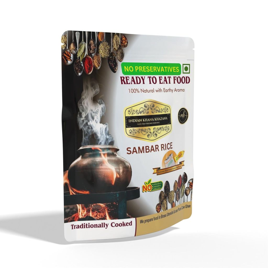 Sambar Rice COMBO (Sambar200gm+Rice 200gm) | No Added Preservative and Colours | Serve Hot Anytime Anywhere with our Flameless Food Heater inside the Pack | Indian Tasty Flavour Ready to Eat Sambar Rice