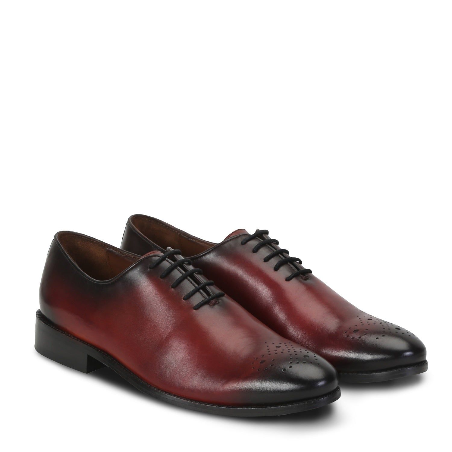 Wine Leather Whole Cut/One Piece Medallion Toe Oxford Formal Shoes By Brune & Bareskin-40/6