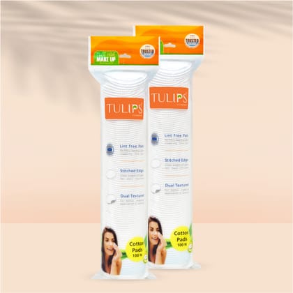 Tulips 100 Round Facial Cotton Pads in a Ziplock Bag (Pack of 2)