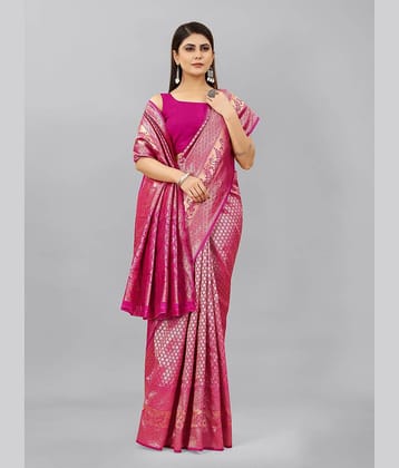 Gazal Fashions Banarasi Silk Embellished Saree With Unstitched Blouse Piece ( Pink )