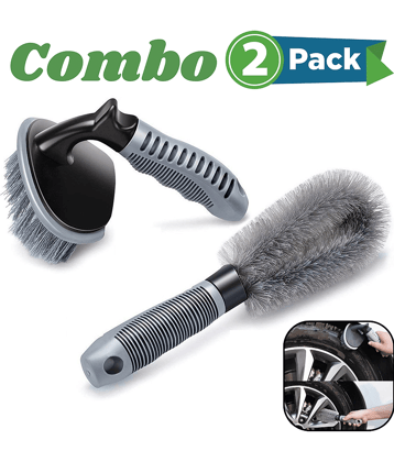Aksmit Rubber Tire Cleaning Brush - 2 Pcs for Car Wheel Hub, Rim Scrub - Useful Tool for Car, Truck, Motorcycle, Bike Washing