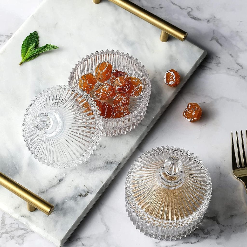 Glass Mukhwas Jar with Lid | 200 ML | Attractive Designer Candy Jar | Multi-Purpose Bowl | Decorative Container For Pickle, Food nuts |