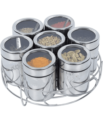 Visaxmi 7 Masala Box Stand Steel Silver Spice Container ( Set of 7 )