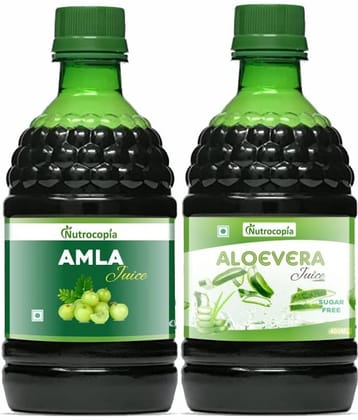 NUTROCOPIA Amla Juice & Aloe Vera Juice For Glowing Skin Pack of 2 of 400 ML(800 ML)
