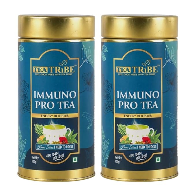TEA TRIBE Herbal Tea Immuno Pro Blue Herbal Loose Leaf Tea 100 Gm Pack with Plant-Based Ingredients for Brewing and Extraction (Pack of - 2)
