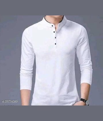 Alexender Cotton Blend Regular Fit Solid Full Sleeves Men's Mandarin Collar T-Shirt - White ( Pack of 1 )
