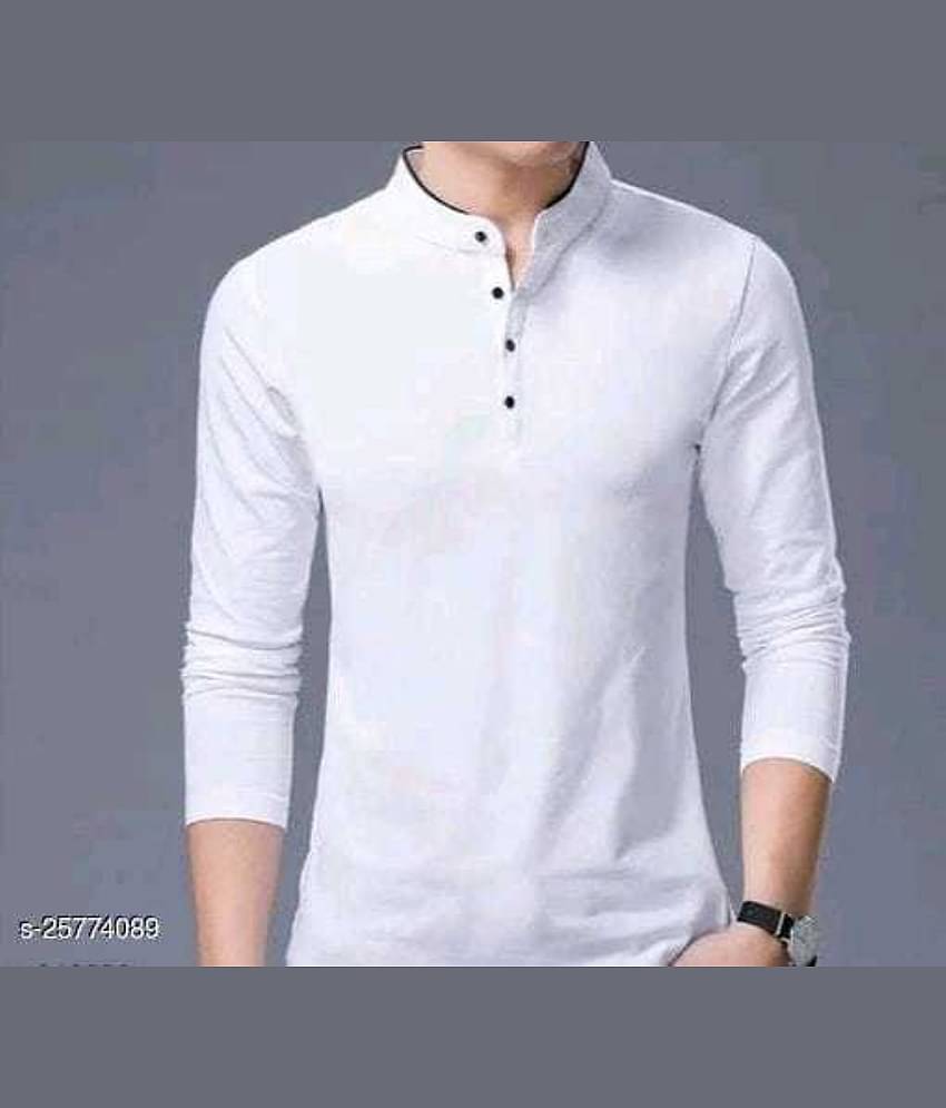 Alexender Cotton Blend Regular Fit Solid Full Sleeves Men's Mandarin Collar T-Shirt - White ( Pack of 1 )