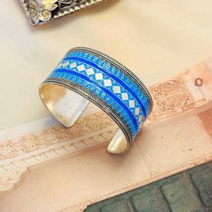 Kedara Enamel Silver 925 Cuff Bangle-Blue