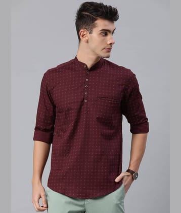 Men Maroon Slim Fit Printed Ethnic Kurta