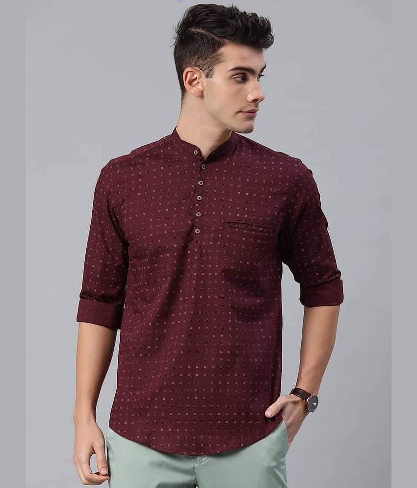 Men Maroon Slim Fit Printed Ethnic Kurta
