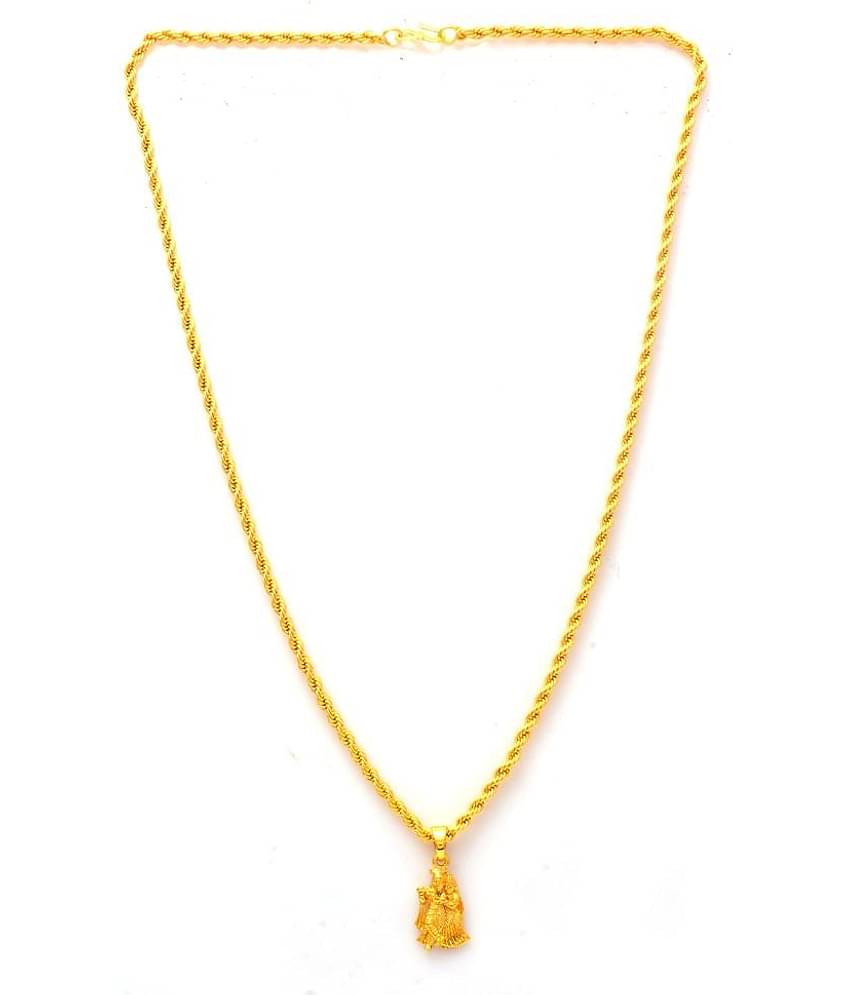 Jewar Mandi Radha Krishna Ji Bansiwala Kanhaiya Gold Plated Locket/Pendant with Rope/Rassi Chain Daily use for Men, Women & Girls, Boys
