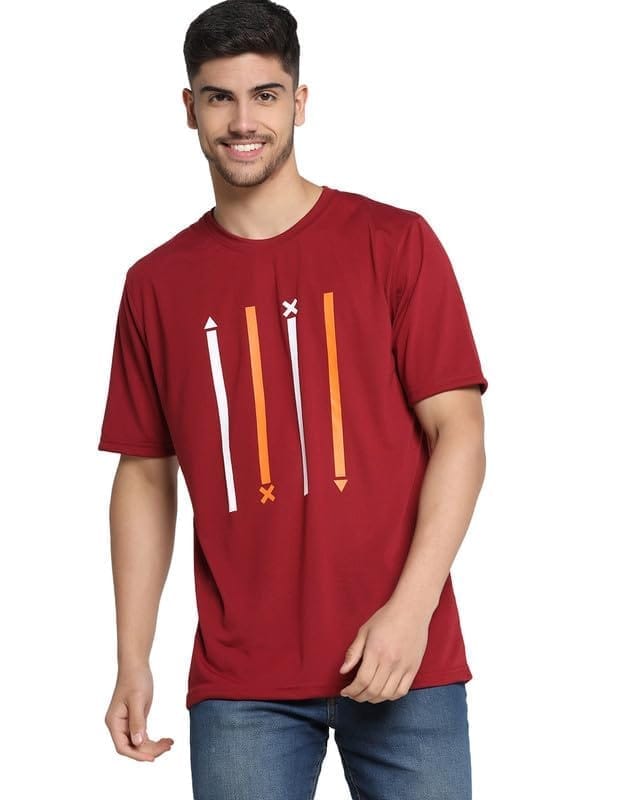 Men's Casual Half Sleeve Printed Cotton Blended Round Neck T-Shirt (Maroon, L)-PID47137