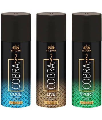ST.JOHN Cobra Live,Cool,Sport Deodorant Spray for Men 150ml Each (450ml) Pack of 3