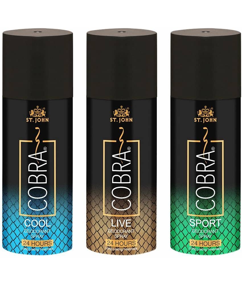 ST.JOHN Cobra Live,Cool,Sport Deodorant Spray for Men 150ml Each (450ml) Pack of 3