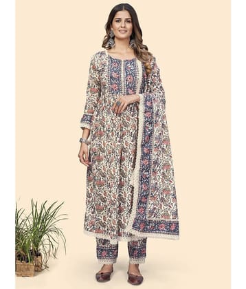 Vbuyz - Beige A-line Cotton Women's Stitched Salwar Suit ( Pack of 1 )