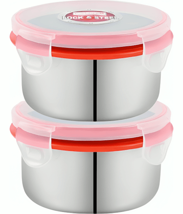 Kitcorner Lock N Steel Steel Red Food Container ( Set of 2 )