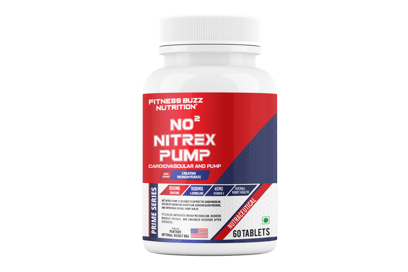 Fitness Buzz Nutrition I Prime Series I NO2 Nitrex Pump I Cardiovascular and Pump with Added Creatine Monohydrate I 800mg Creatine I 1000mg L-Citrulline I 40mg Vitamin-C I Over Heart Health I Nutraceutical I Veg I 60 Tablets