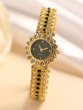 Embellished Round Watch - Gold-Watches