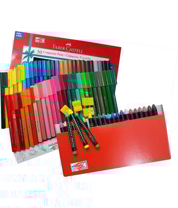 Faber-Castell 50 Shades Connector Sketch Pen With 4 Greeting Card Alonwith 24 Wax Crayons
