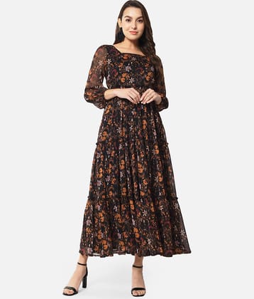 ALL WAYS YOU Women Georgette Printed Gown ( Black )