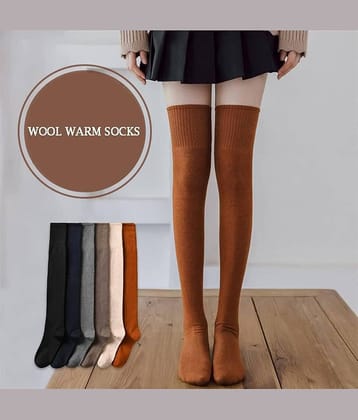 Satva-The Brand Pack of 1 Women's Fleece Full Length Socks ( Beige,Brown,Gray )