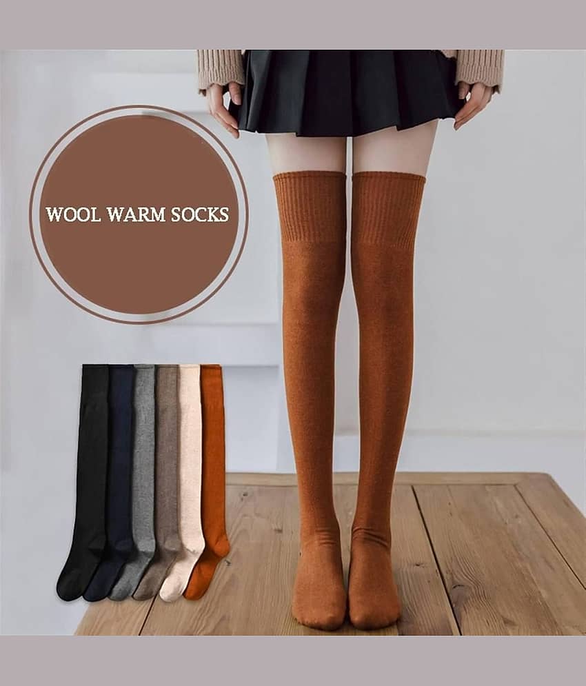 Satva-The Brand Pack of 1 Women's Fleece Full Length Socks ( Beige,Brown,Gray )