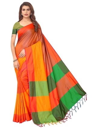Generic Women's Cotton Silk Saree with Blouse (Orange, 5 - 6 Mtrs)
