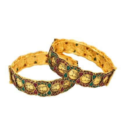 Trendisia Gold-Plated Temple Bangles with Intricate Goddess Motifs & Kemp Stones