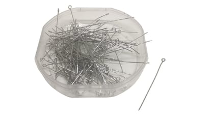 Tarnish Resistant 304-Stainless Steel Eye Pins 50x0.6mm Silver Color (10 grams, 70 Pins Approx) For Jewellery Making-10 Grams, 70 Pieces