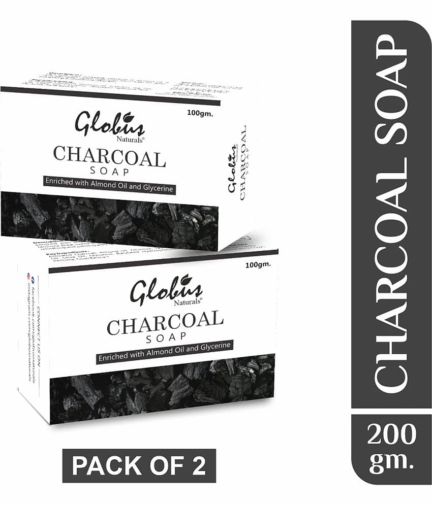Globus Naturals Charcoal Soap Enriched with Almond oil and Glycerine Bathing Bar, 100gm (Pack of 2)
