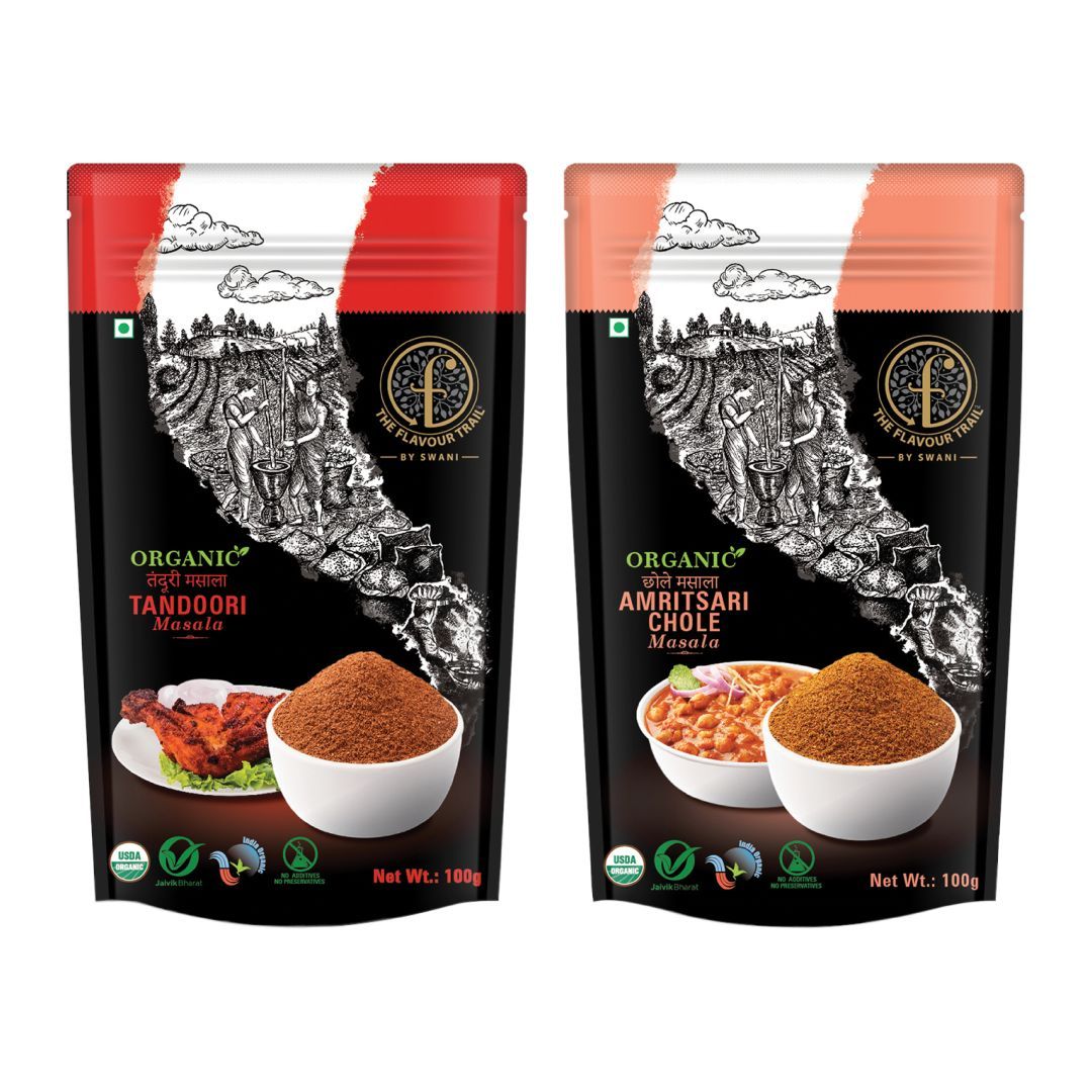 The Flavour Trail - Organic Tandoori Masala, Amritsari Chole Masala (Kala Chana Masala), 100gms Each | Organically Farmed | Pesticide-Free "