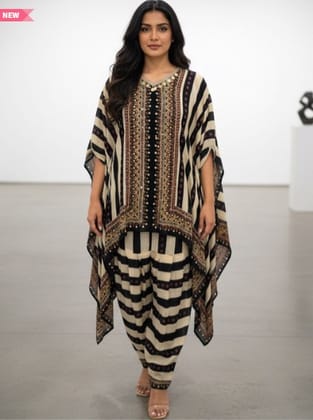 PIRRA DESIGNS Striped Batwing Sleeve Crepe Kaftan Dress