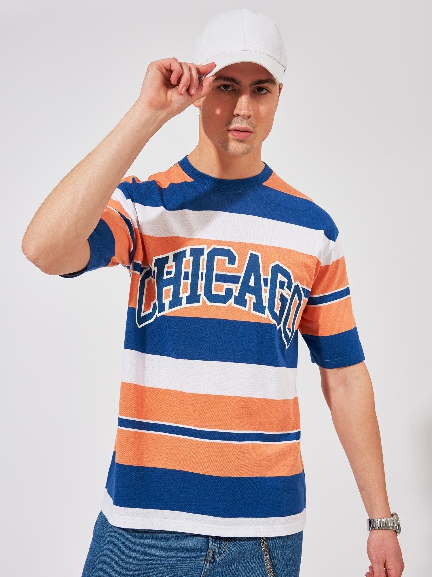 Chicago Navy Oversized Striped T-Shirt-S