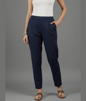 QuaClo Women Cotton Blend Casual Trousers ( Navy Blue )