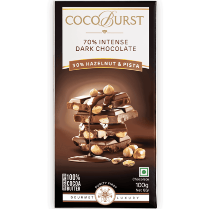70% Intense Dark Chocolate 30% Hazelnut & Pista - 50g/100g/200g-100g